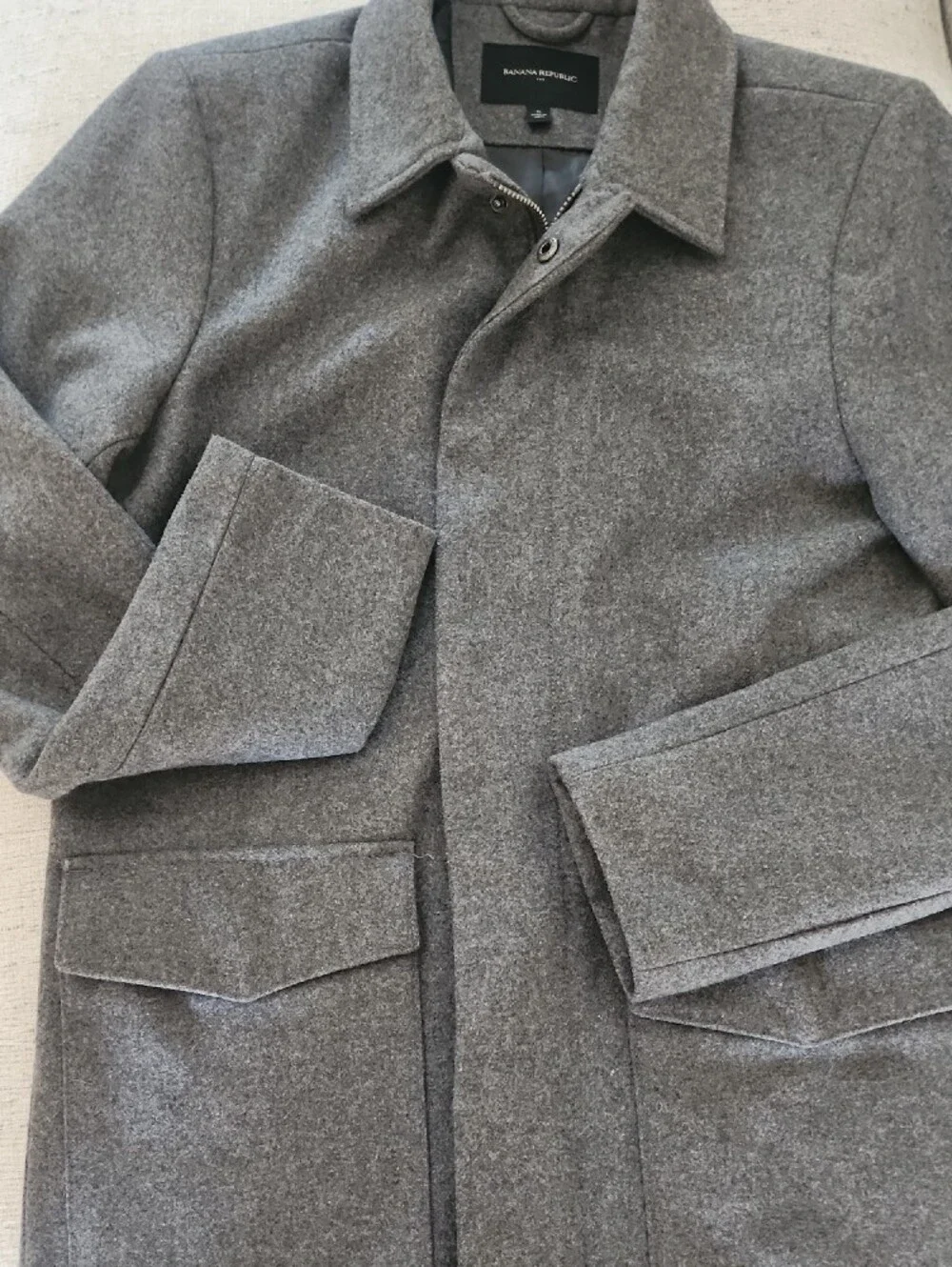 Banana Republic Men's Charcoal Gray Wool-Blend Pea Coat